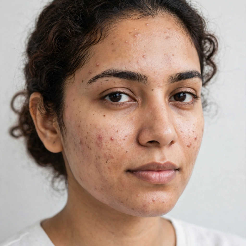 Mild facial acne on skin in Pakistan